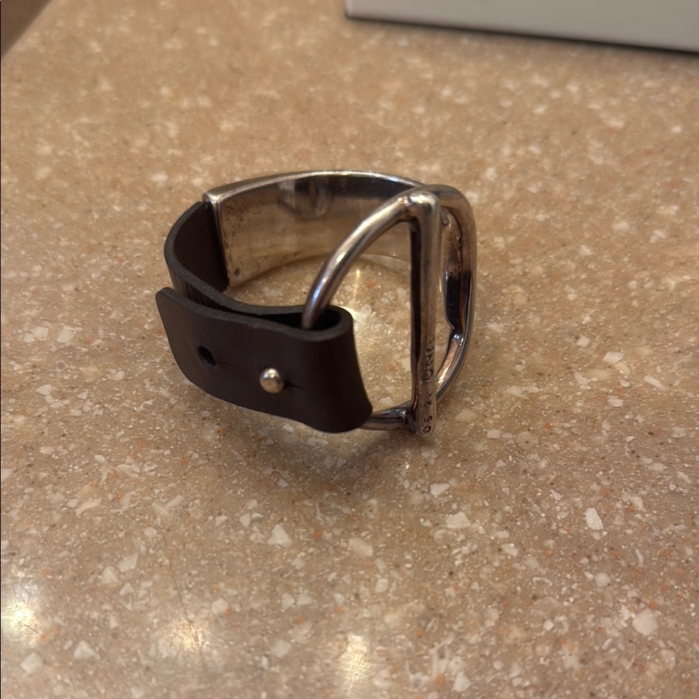 Uno de 50 brand leather and silver cuff bracelet